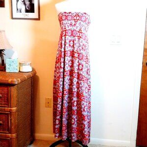 GILLI VIBRANT GEOMETRIC PATTERN STRAPLESS SIZE L MAXI DRESS